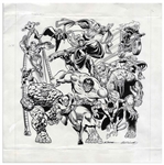 Sal Buscema & Joe Sinnott Original Artwork of 15 Marvel Superheroes -- Including The Hulk, Wolverine, Iron Man, The Thing, Ghost Rider, Captain Marvel & More -- Measures Over 14 Square